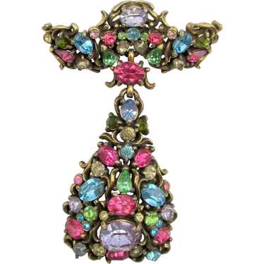 1950 Hollycraft Pastel Rhinestone Drop Brooch