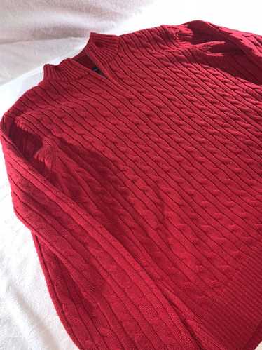 Coloured Cable Knit Sweater × Lands End Large Red 