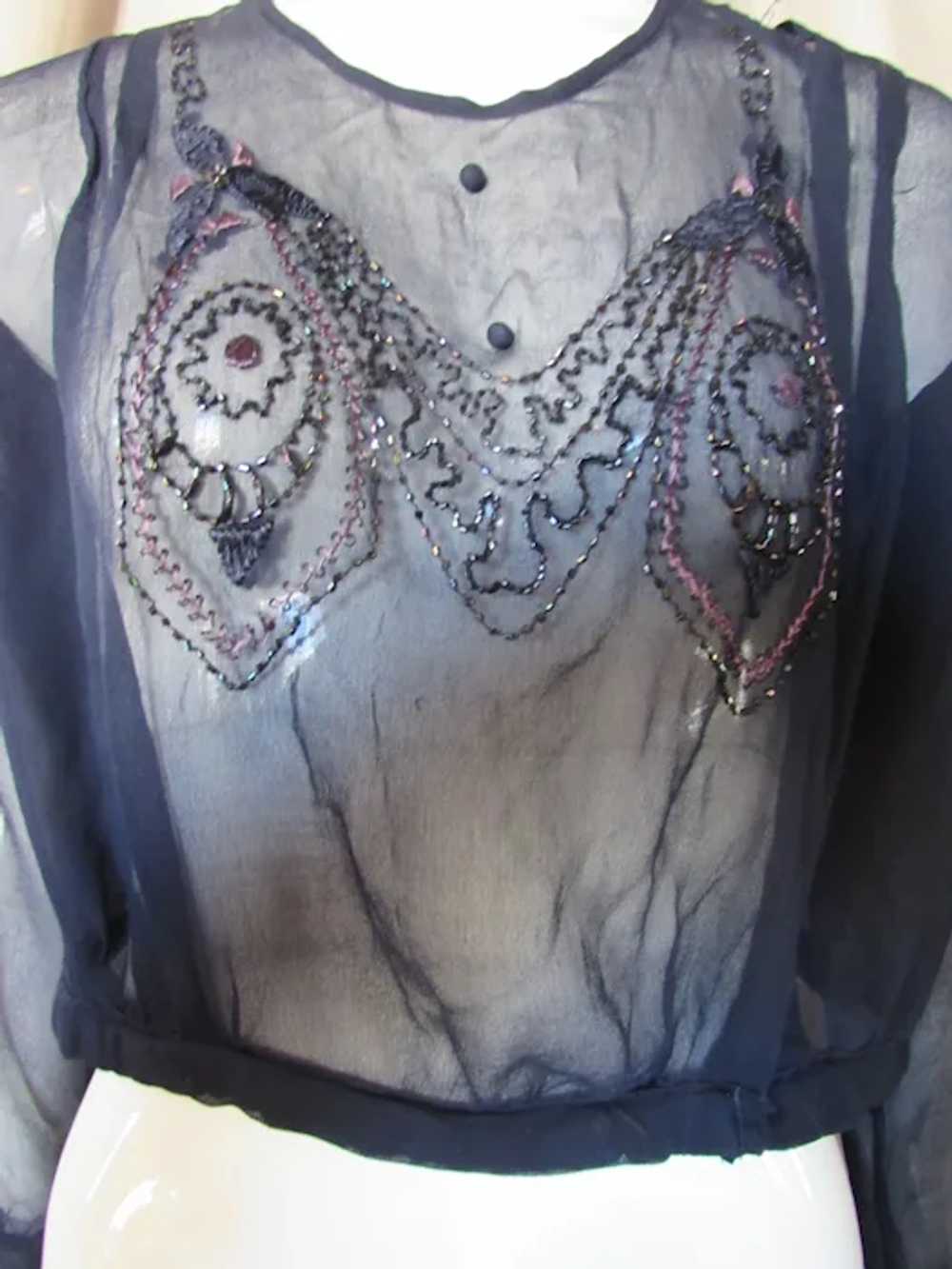 SALE Outstanding Flapper Era Beaded Blouse in She… - image 3