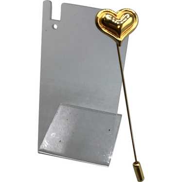 Heart Stick Pin Lapel Pin Gold Tone Puffy Heart Pi