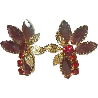 Deep Red Rhinestone Clip On Earrings - image 1