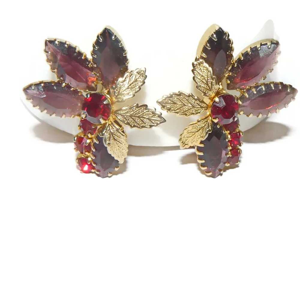 Deep Red Rhinestone Clip On Earrings - image 5