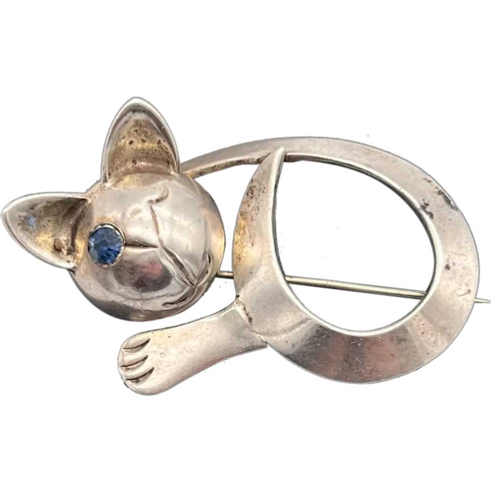 Sterling Erao Cat Brooch/Pin Stamped Erao, Sterli… - image 1