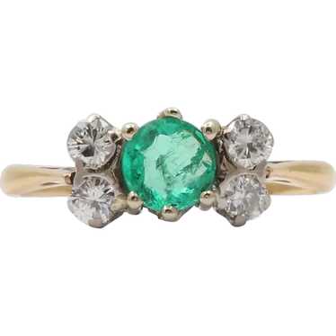 Vintage 18k Emerald & Diamond Cluster Ring (BT920) - Gem