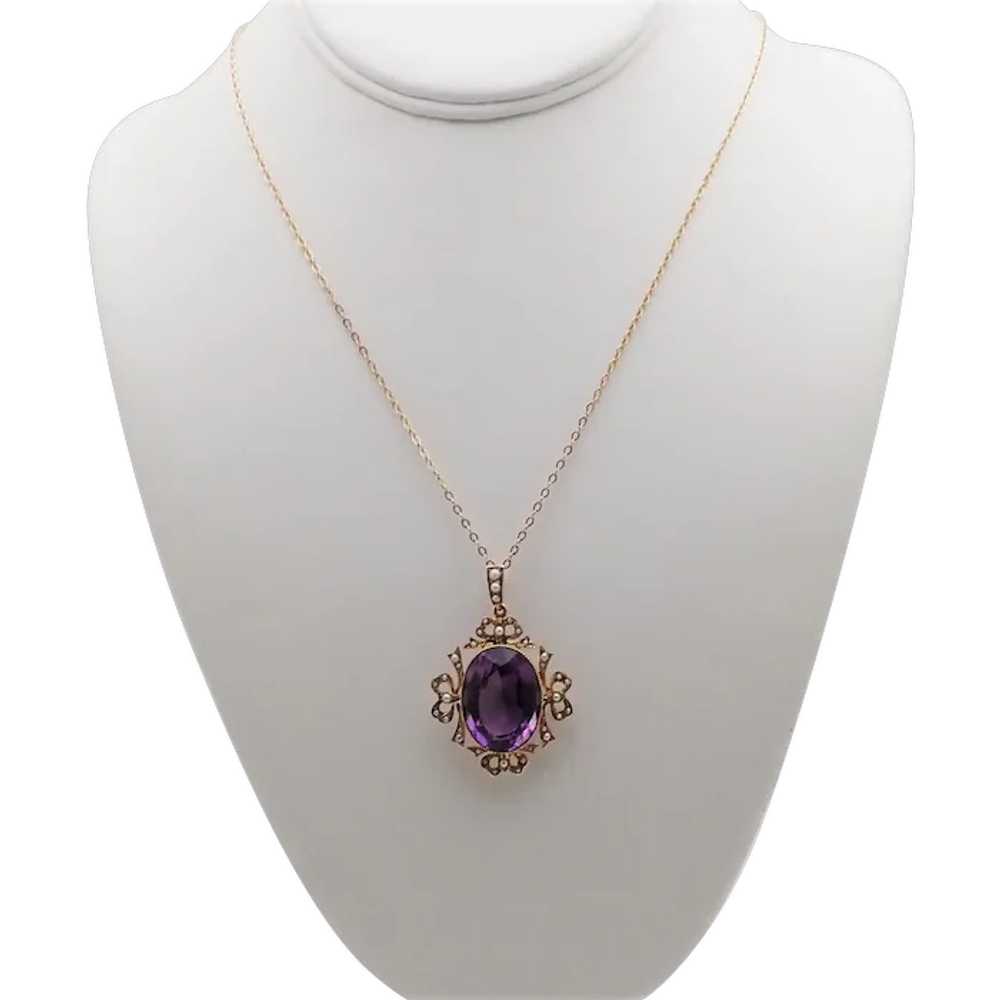 English Edwardian 9k Gold Amethyst and Seed Pearl… - image 2