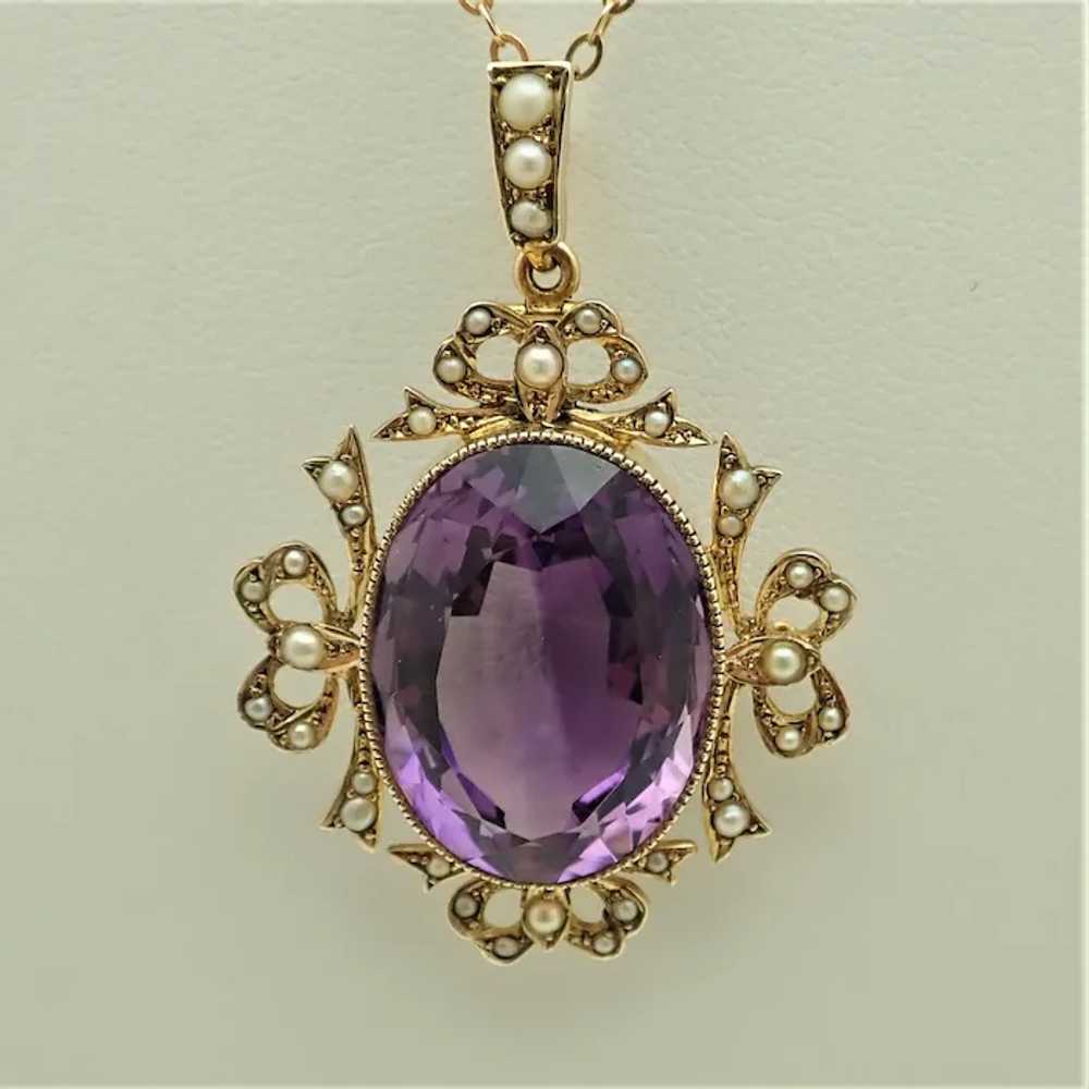 English Edwardian 9k Gold Amethyst and Seed Pearl… - image 3