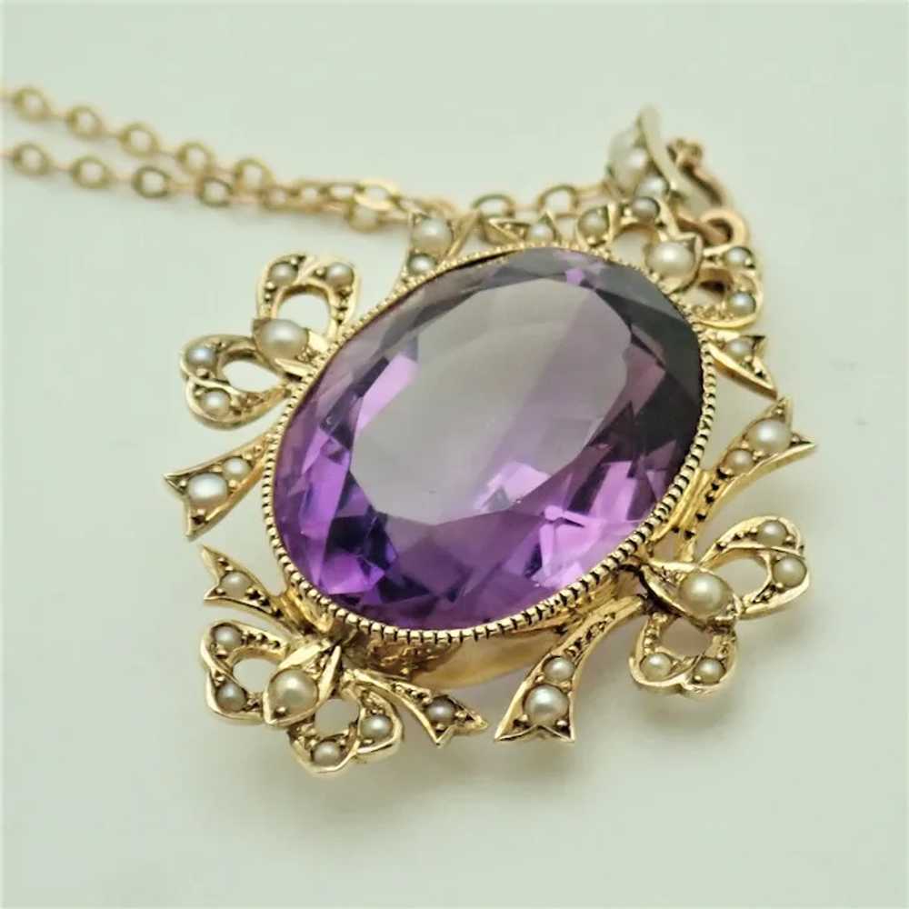 English Edwardian 9k Gold Amethyst and Seed Pearl… - image 4