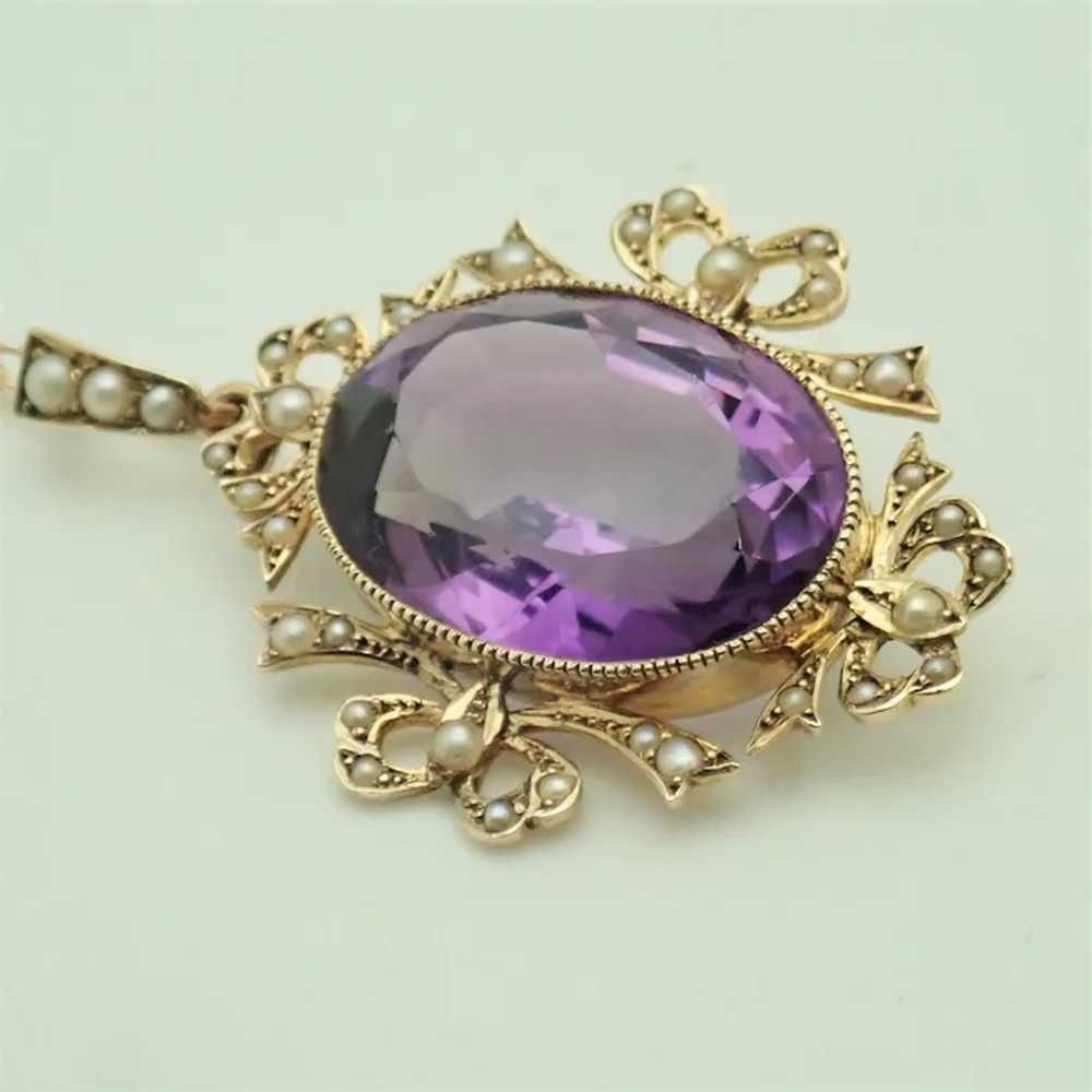 English Edwardian 9k Gold Amethyst and Seed Pearl… - image 5