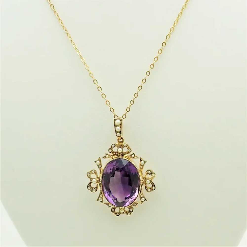 English Edwardian 9k Gold Amethyst and Seed Pearl… - image 6