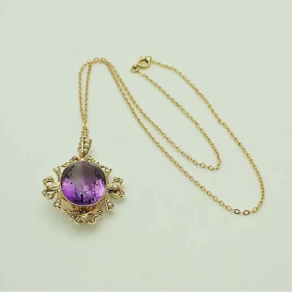 English Edwardian 9k Gold Amethyst and Seed Pearl… - image 7