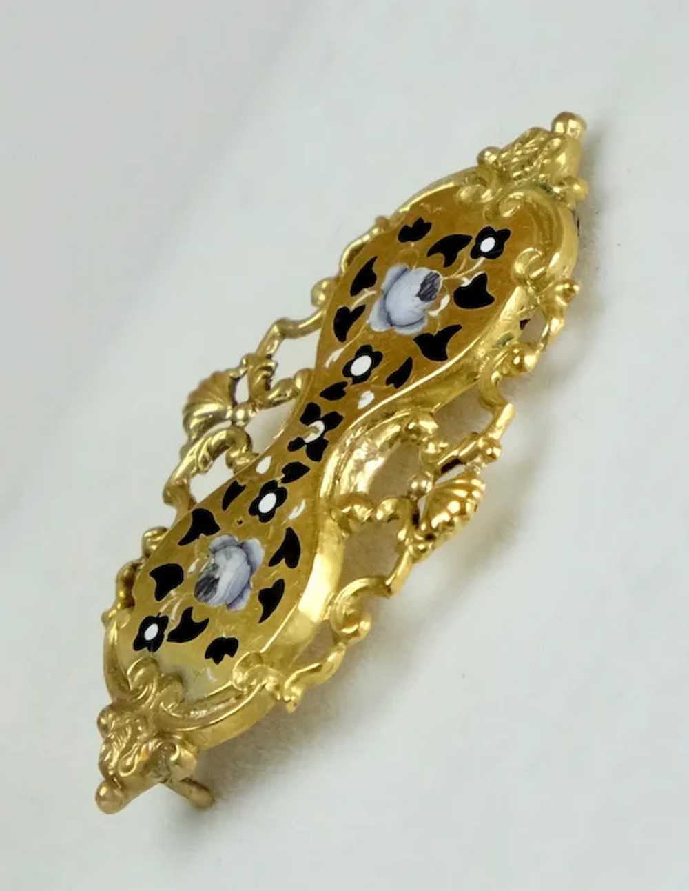 Superb Victorian 14K Gold Enamel Brooch - image 2