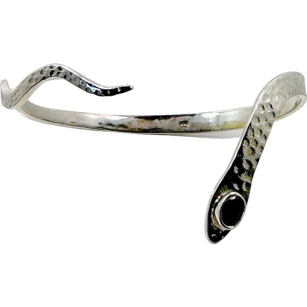 Snake Bracelet, Cuff, Sterling Silver, Red Garnet… - image 1