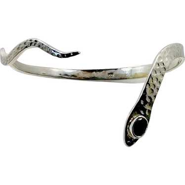 Snake Bracelet, Cuff, Sterling Silver, Red Garnet… - image 1