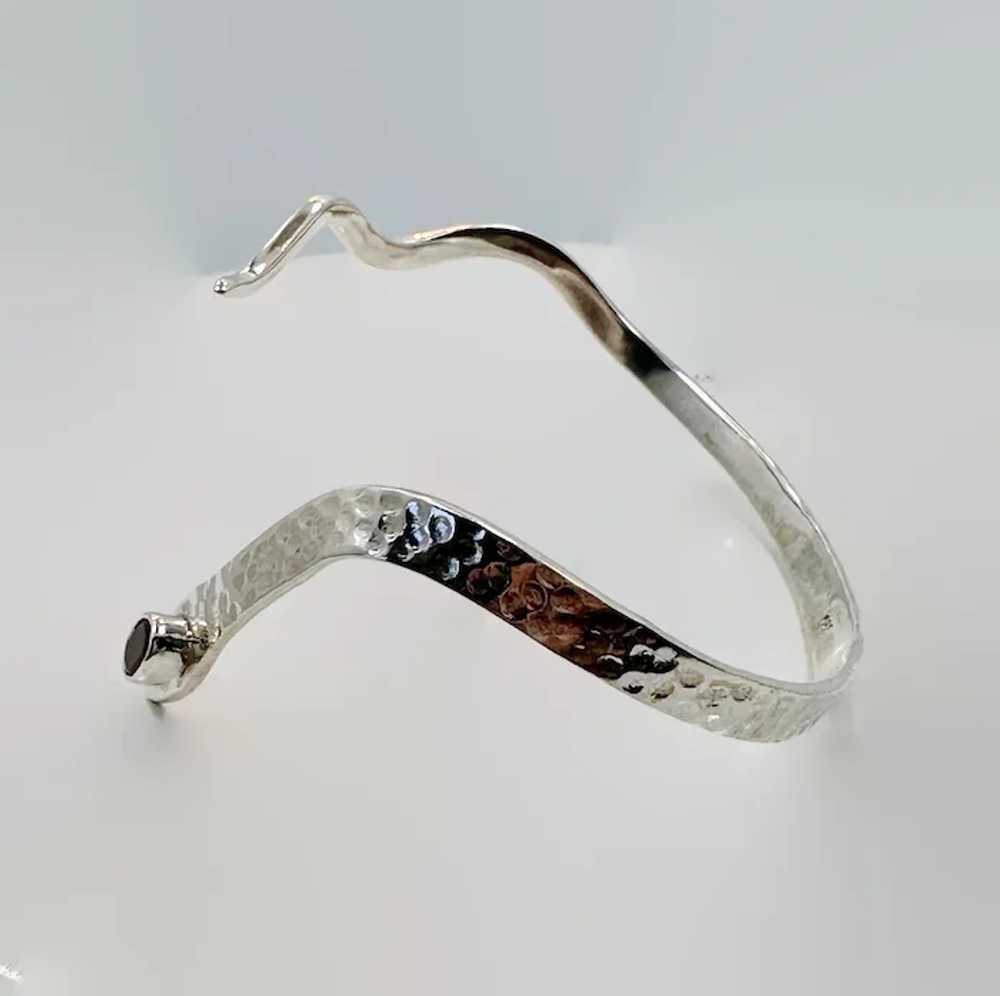 Snake Bracelet, Cuff, Sterling Silver, Red Garnet… - image 5