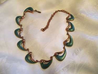 1950s Atomic Era Matisse Blue Enamel Copper Neckl… - image 1