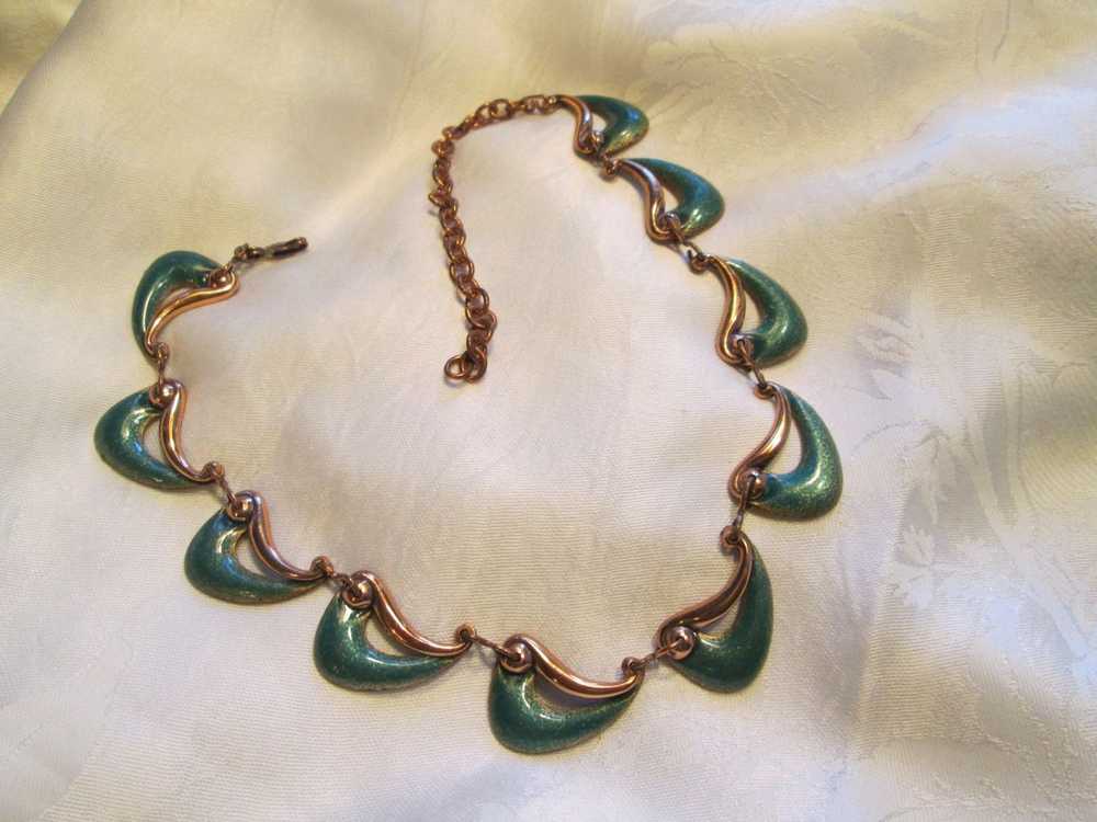 1950s Atomic Era Matisse Blue Enamel Copper Neckl… - image 2