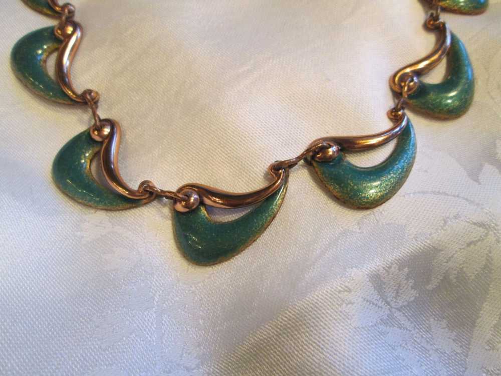 1950s Atomic Era Matisse Blue Enamel Copper Neckl… - image 3