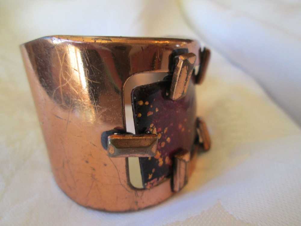 1950s Matisse Red Enamel Cuff Bracelet and Clip-o… - image 2
