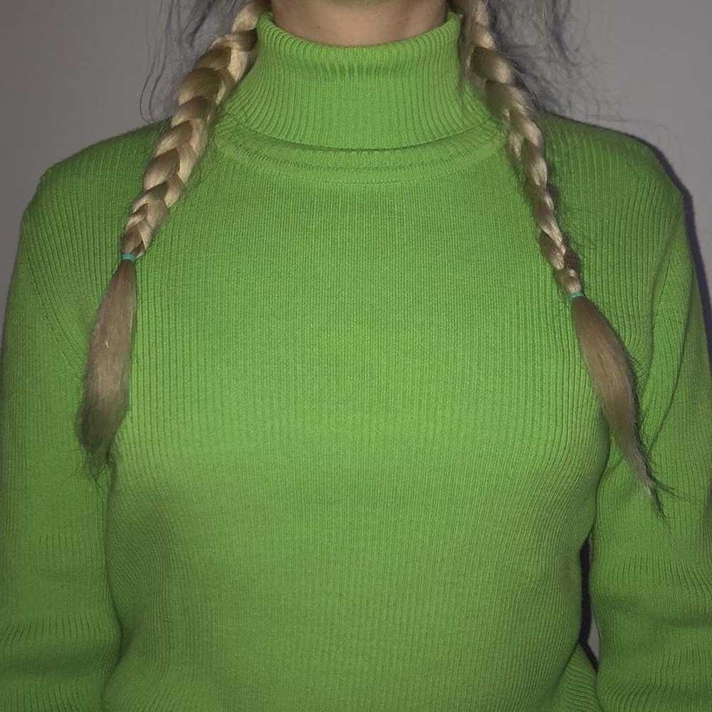 Vintage Lime green knit turtleneck sweater - image 2