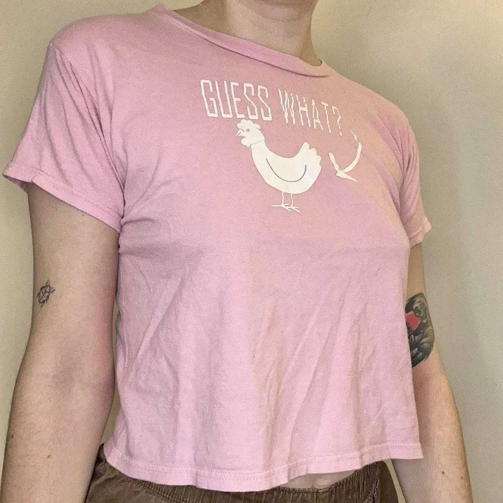 Vintage Guess what? Chicken butt. Baby pink crop … - image 2