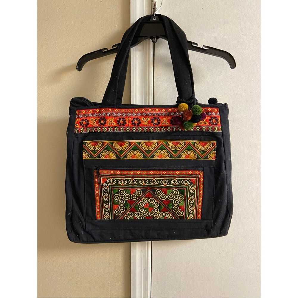 Unbrnd Purse/tote black boho embroidered with zip… - image 1
