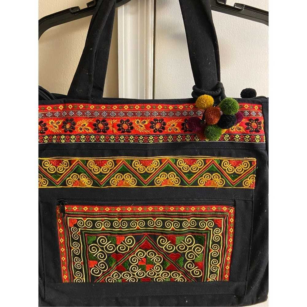 Unbrnd Purse/tote black boho embroidered with zip… - image 2