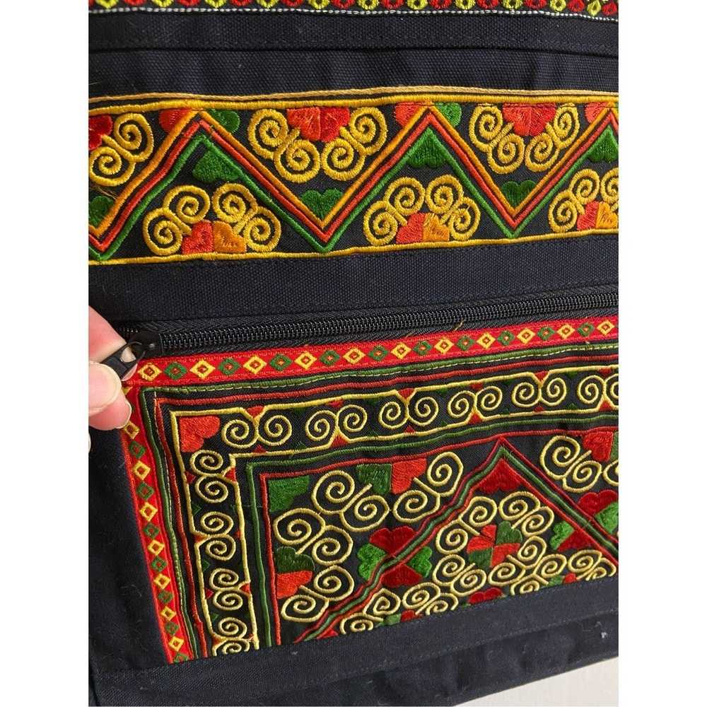 Unbrnd Purse/tote black boho embroidered with zip… - image 3