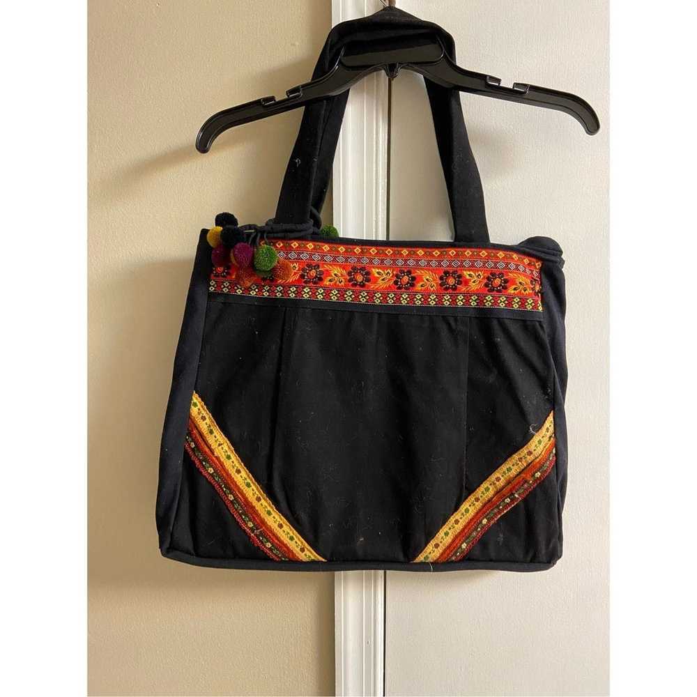 Unbrnd Purse/tote black boho embroidered with zip… - image 5