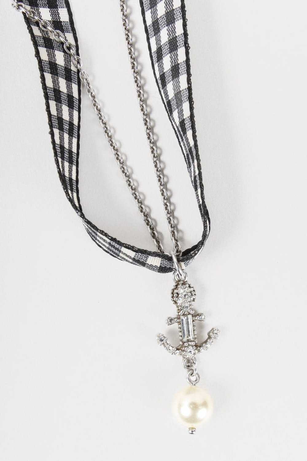 Miu Miu Miu Miu Silver Crystal Anchor Pearl Neckl… - image 1