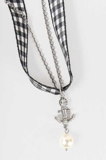 Miu Miu Miu Miu Silver Crystal Anchor Pearl Neckl… - image 1