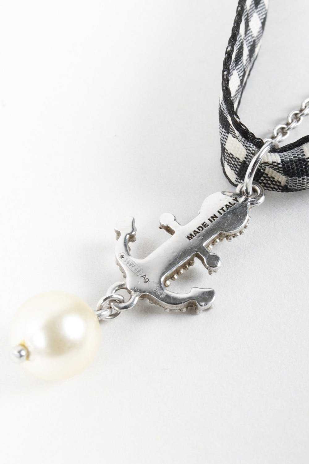 Miu Miu Miu Miu Silver Crystal Anchor Pearl Neckl… - image 2