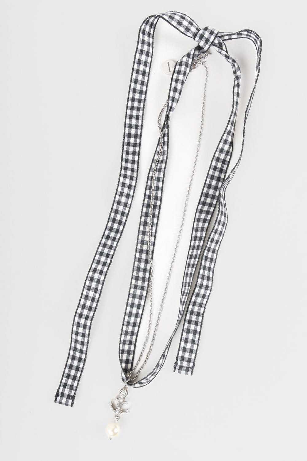 Miu Miu Miu Miu Silver Crystal Anchor Pearl Neckl… - image 3