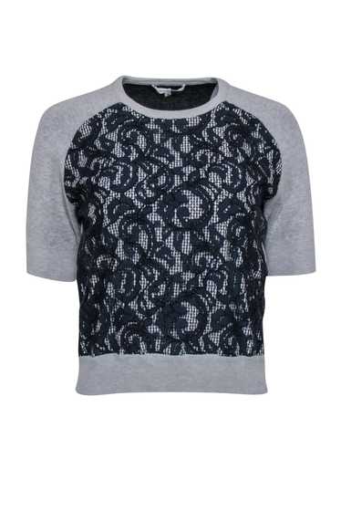 Carven - Light Grey Short Sleeve Sweater w/ Navy L