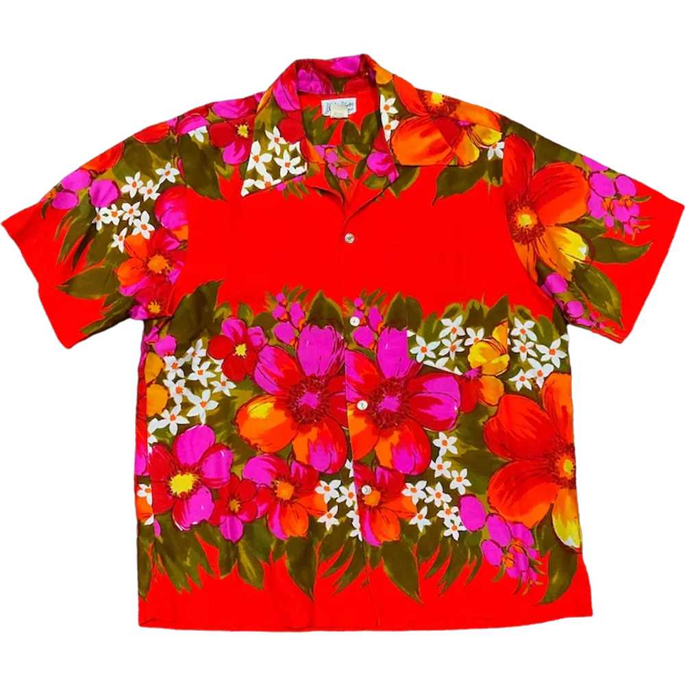 70s Hawaiian Aloha Shirt Neon Bright Floral - image 1