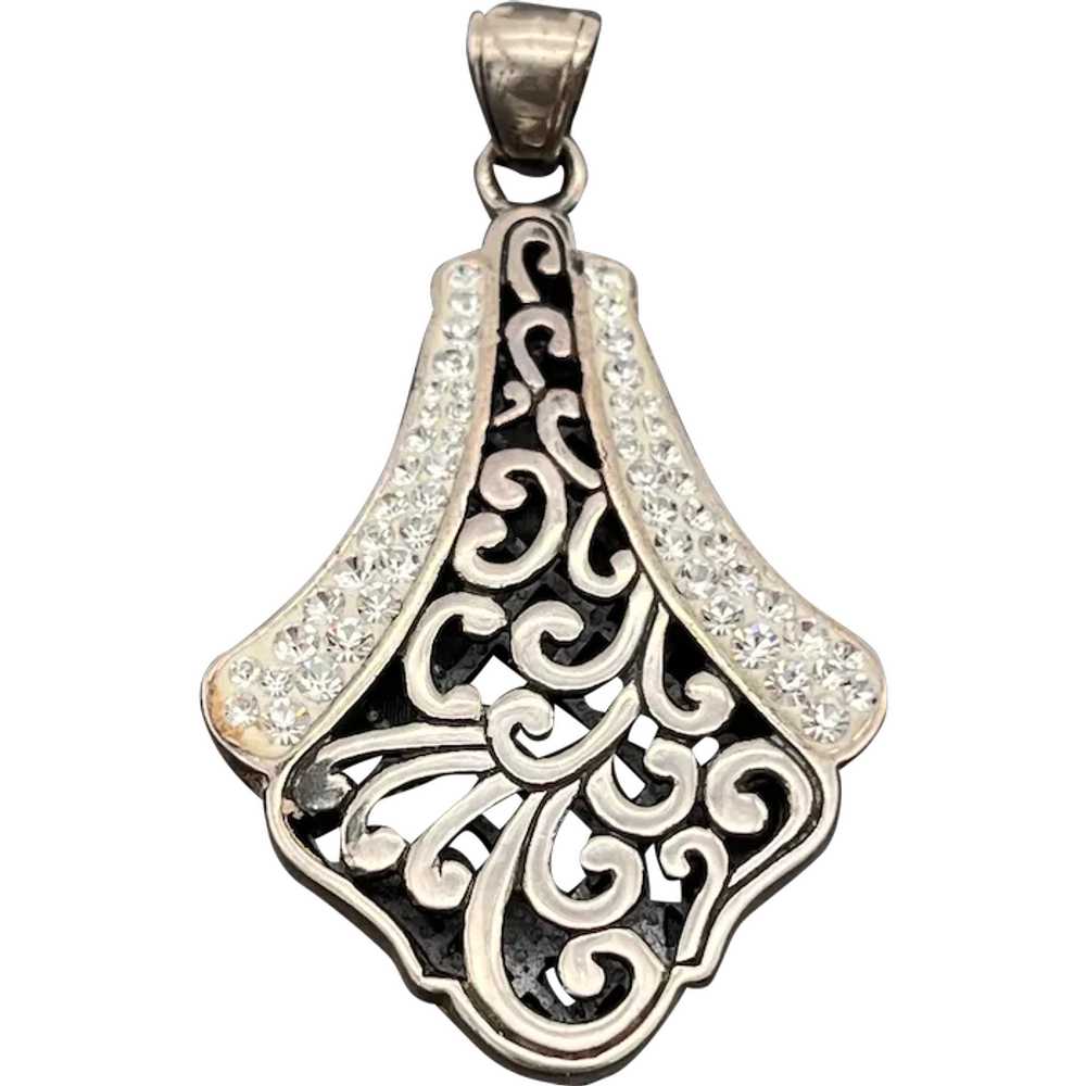 Sterling Silver Pendant w/ Rhinestones Stamped SU… - image 1