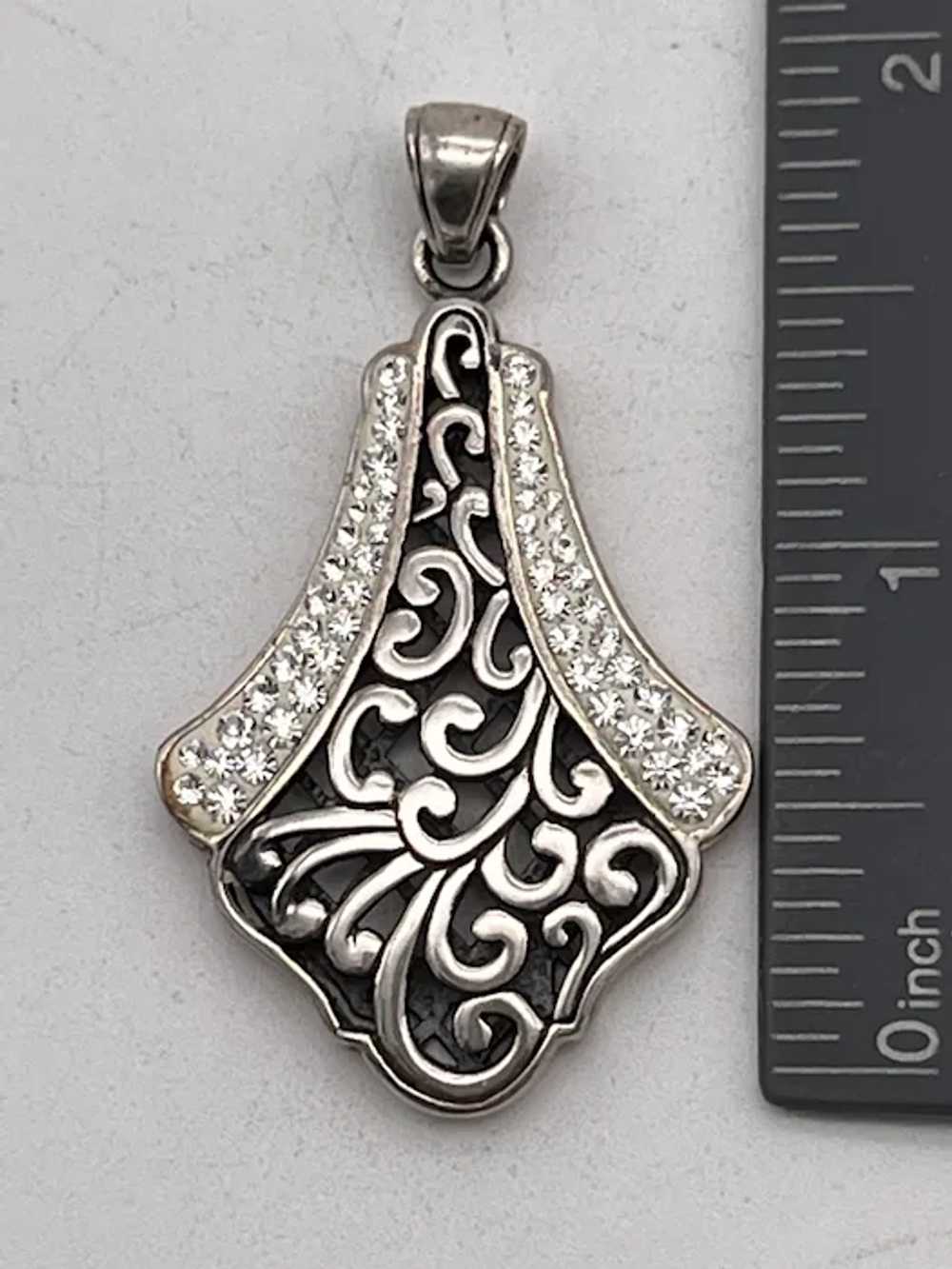 Sterling Silver Pendant w/ Rhinestones Stamped SU… - image 5