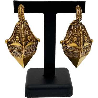 Antique 20k Gold Earrings - South Indian - Late 1… - image 1