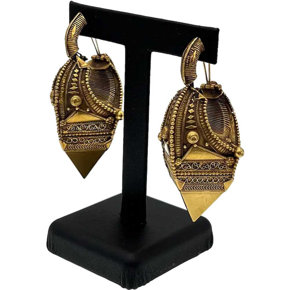 Antique 20k Gold Earrings - South Indian - Late 1… - image 2
