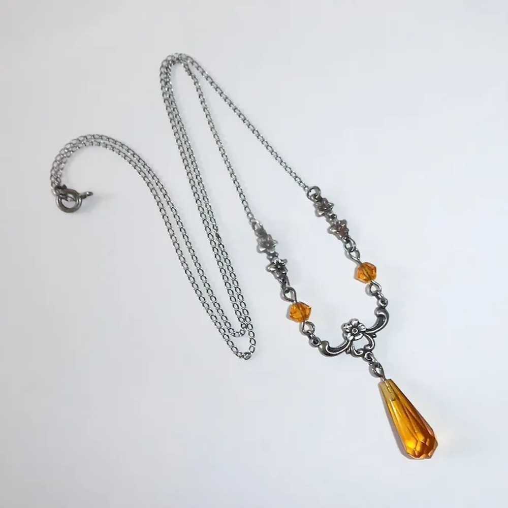 Sterling Necklace w Amber Glass Briolette Teardrop - image 10