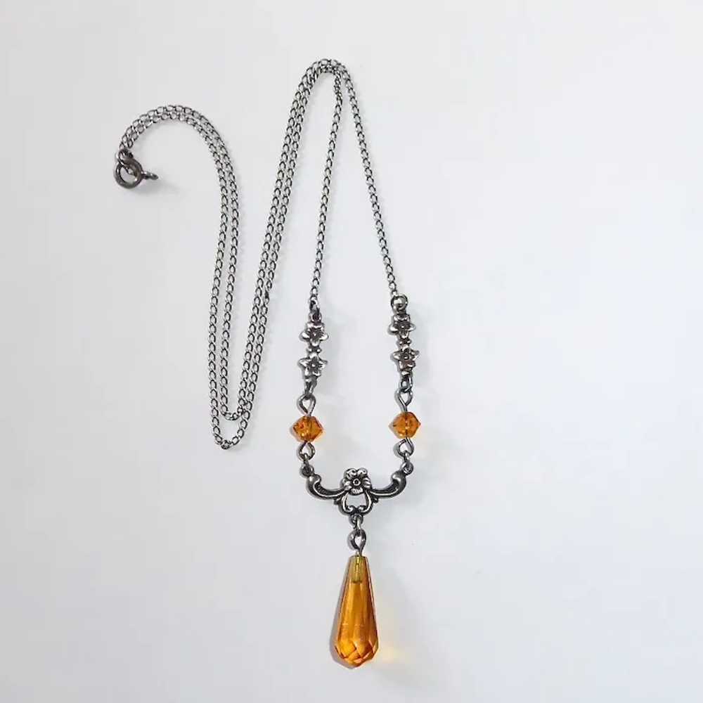 Sterling Necklace w Amber Glass Briolette Teardrop - image 11