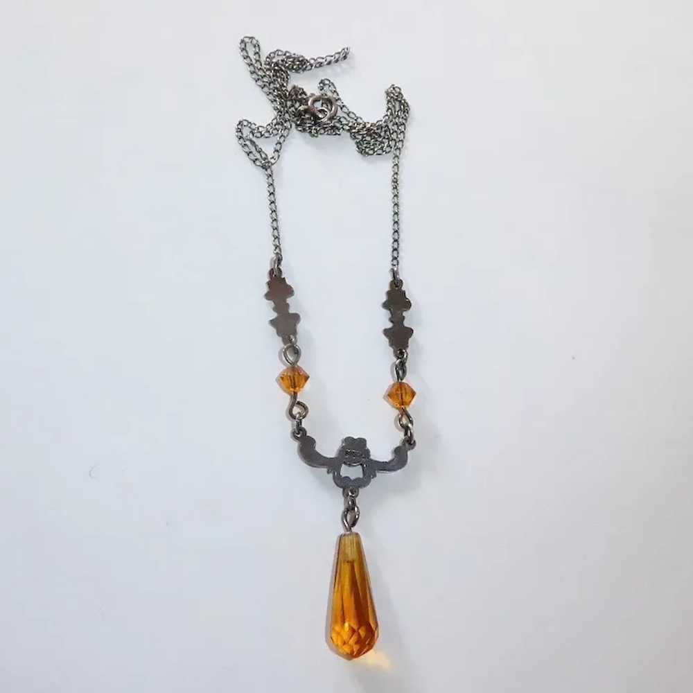 Sterling Necklace w Amber Glass Briolette Teardrop - image 12