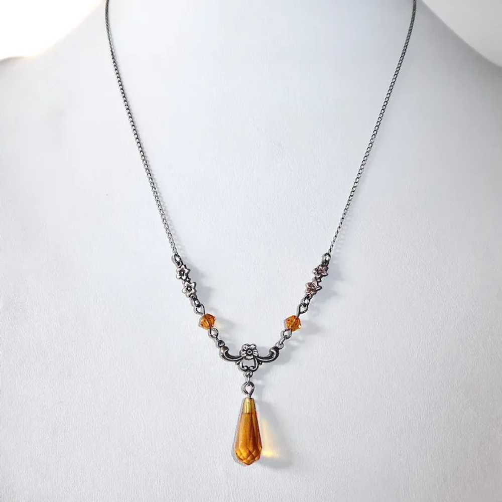 Sterling Necklace w Amber Glass Briolette Teardrop - image 2