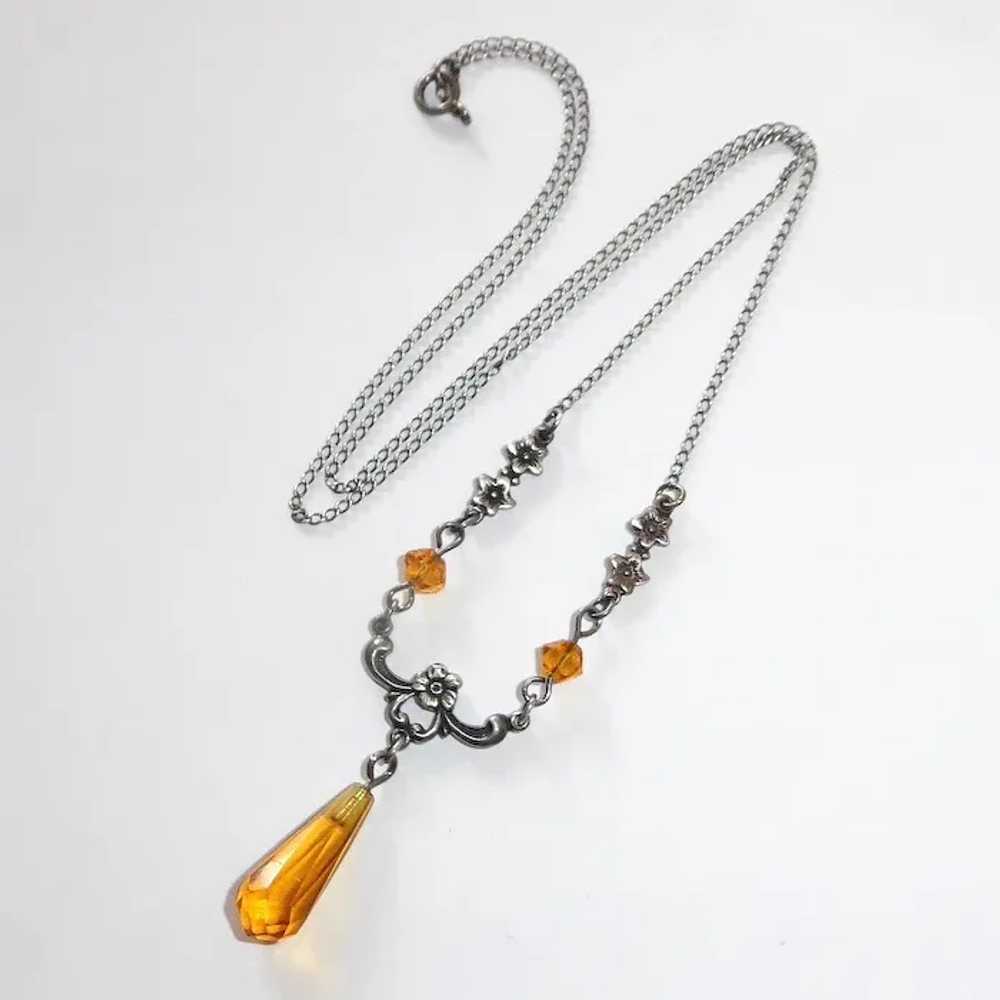 Sterling Necklace w Amber Glass Briolette Teardrop - image 3