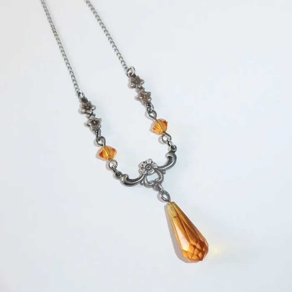 Sterling Necklace w Amber Glass Briolette Teardrop - image 4