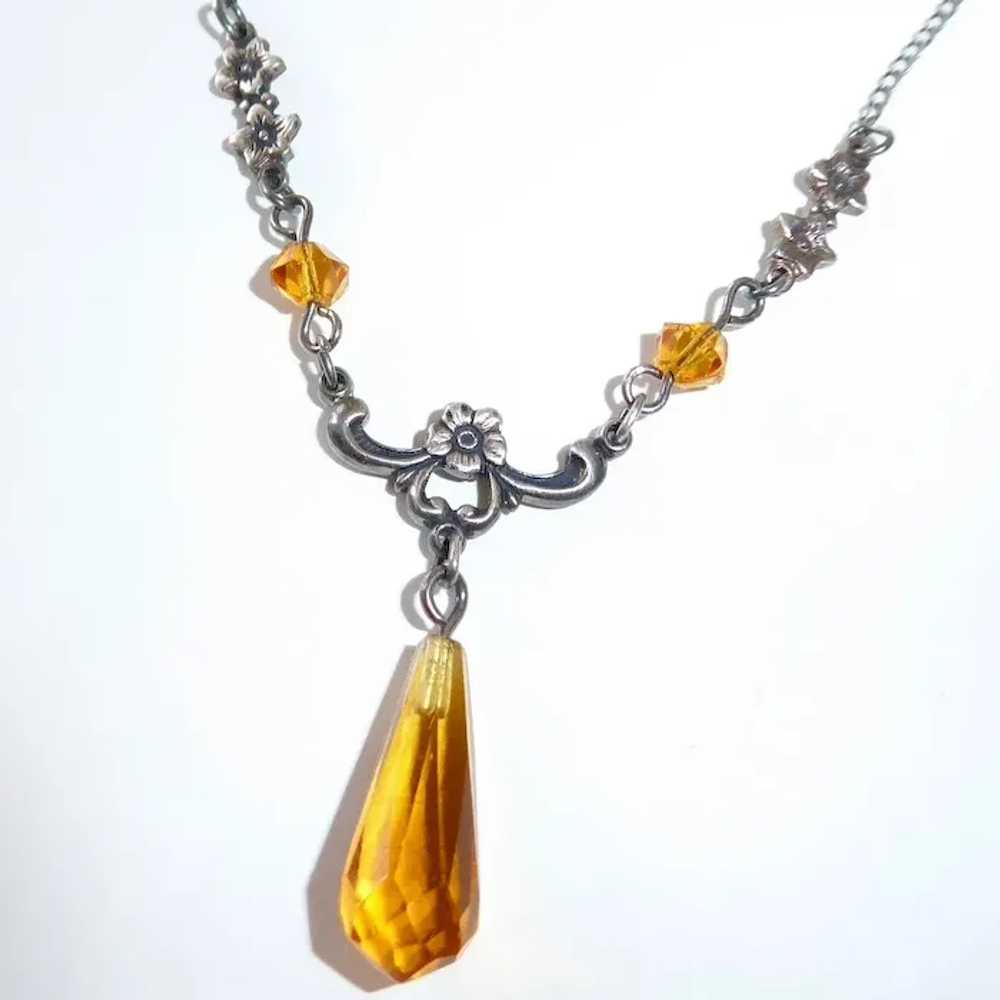 Sterling Necklace w Amber Glass Briolette Teardrop - image 5