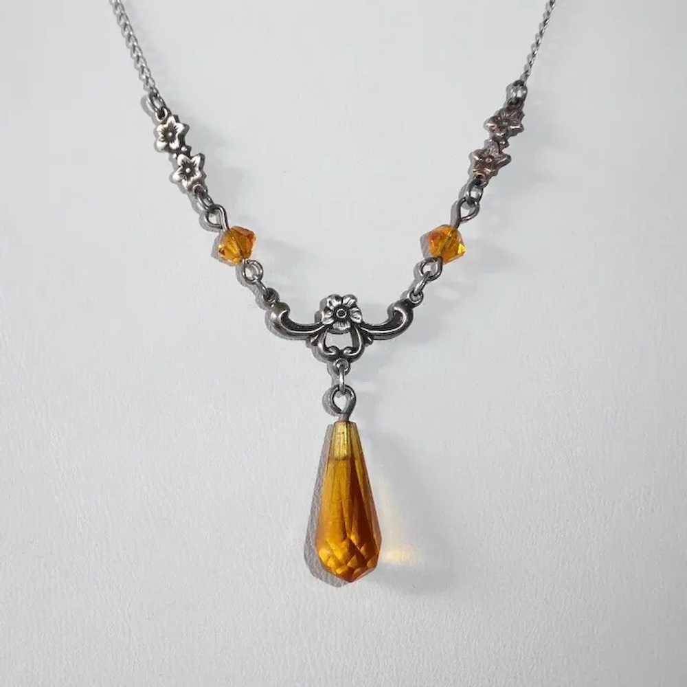 Sterling Necklace w Amber Glass Briolette Teardrop - image 6