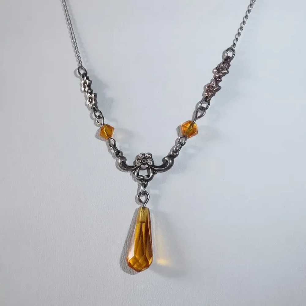 Sterling Necklace w Amber Glass Briolette Teardrop - image 7