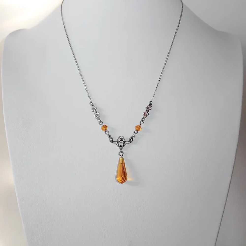 Sterling Necklace w Amber Glass Briolette Teardrop - image 8