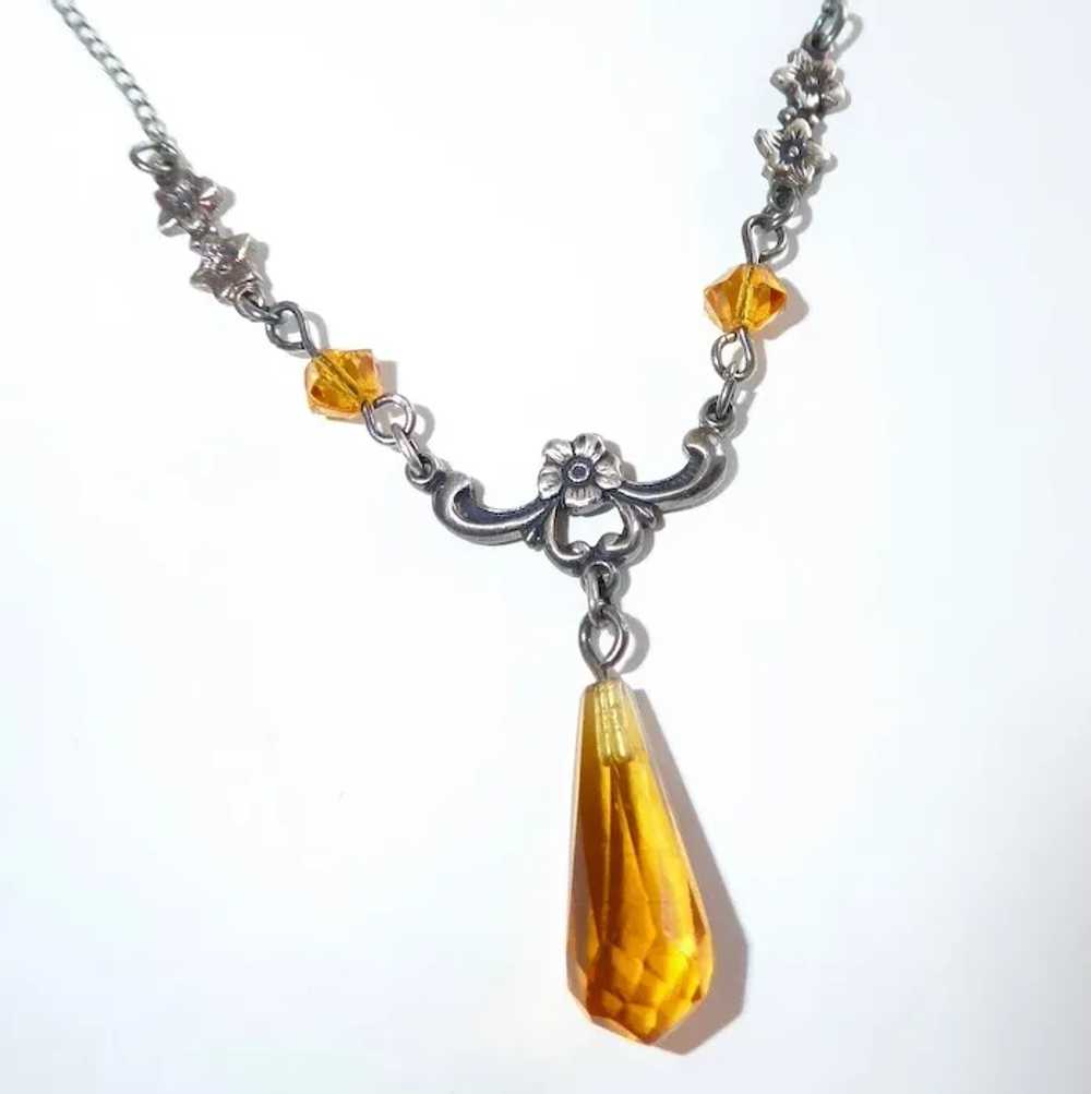 Sterling Necklace w Amber Glass Briolette Teardrop - image 9