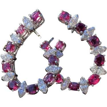 18K White Gold Ruby and Marquis Diamond Earrings